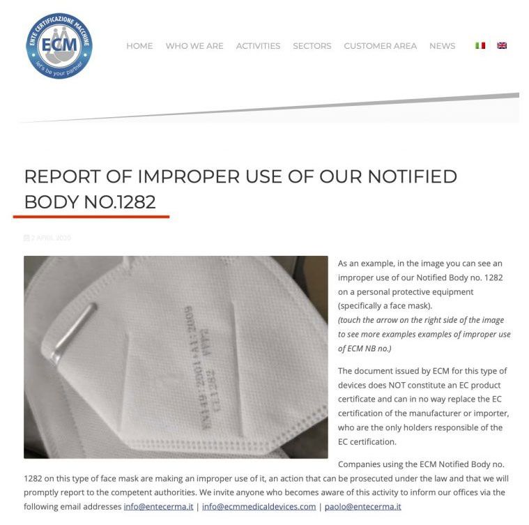 Report of importer use of our notified body no.1282